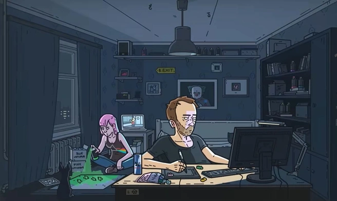 В некоторых мультиках Алексей рисует себя | Источник: Lazy Square / youtube.com