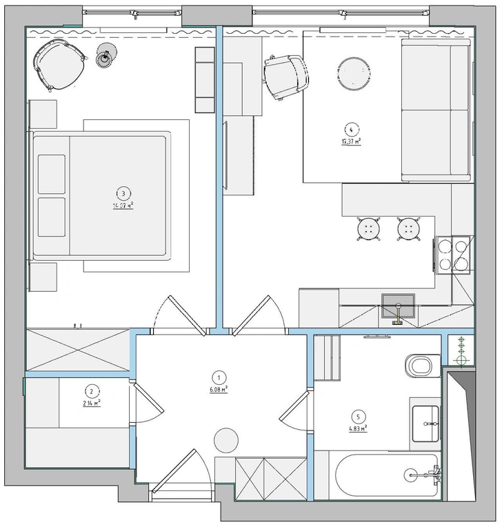 Красочная квартира 45 м² для IT-специалиста в Москве