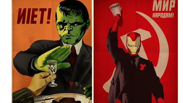 Советские пропагандистские плакаты с супергероями из американских комиксов