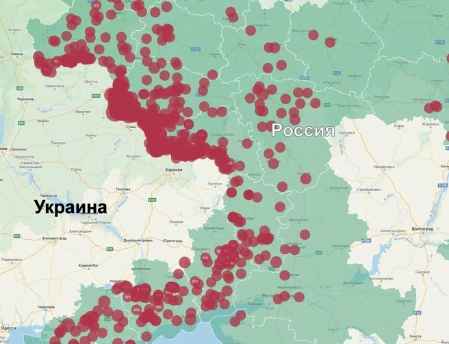 Карта обстрелов России со стороны ВСУ за неделю с 24 по 30 августа | Источник: Родион Мирошник / max.ru