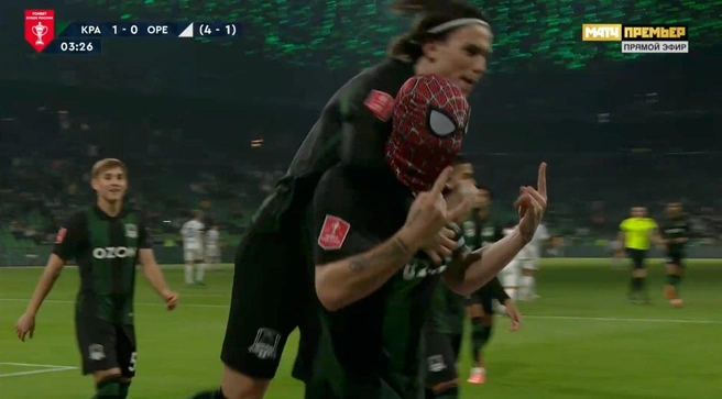Празднование Никиты Кривцова | Источник: Матч Премьер / t.me