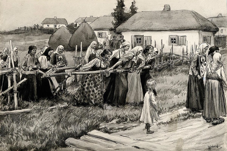 И. А. Владимиров «„Выпахивание“ холеры во время эпидемии. Окрестности Екатеринославля», XIX век | Источник: Wellcome Library, London