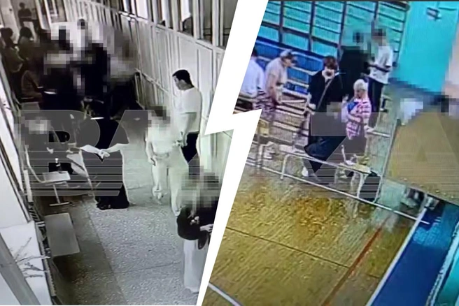 На первом кадре сидящая на стуле девочка поднимает юбку, на втором — достает шпаргалки и кладет их на лавку | Источник: Baza / telegram