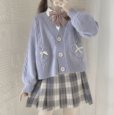 Anbenser весенний японский кавайный модный розовый кардиган женский винтажный укороченный вязаный свитер с милым бантом сердечком корейский школьный пиджак JK | АлиЭкспресс