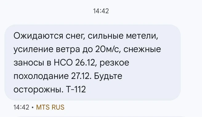 Предупреждения рассылают по СМС | Источник: читатель НГС