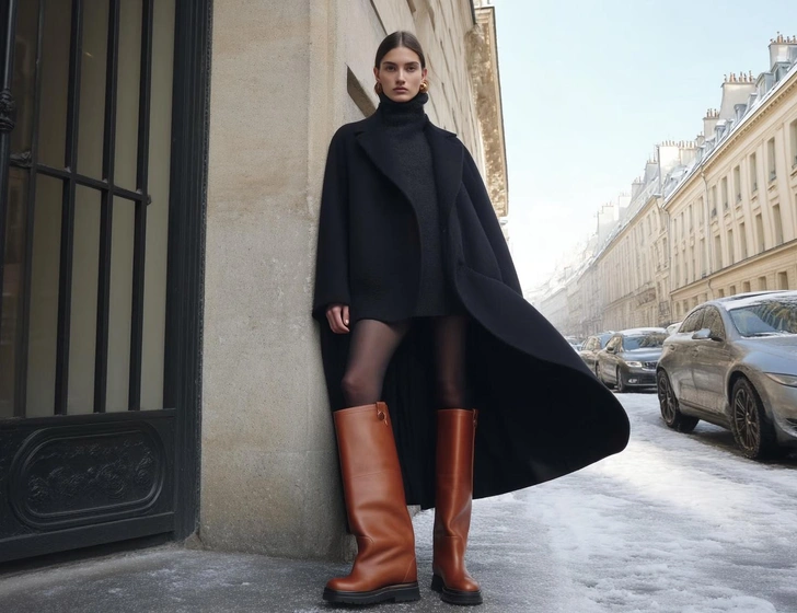 высокие сапоги, высокие зимние сапоги, сапоги кожаные высокие, сапоги выше колена, под высокие сапоги, с чем носить высокие сапоги, высокие черные сапоги, сапоги на высокой подошве, широкие высокие сапоги, сапоги казаки высокие | Источник: theDay/higgsfield 