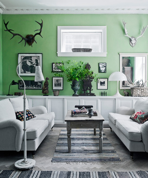 Зеленые стены в гостиной: 30+ стильных примеров