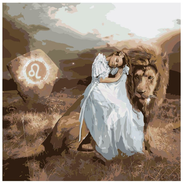 Картина по номерам на холсте «Знак зодиака. Дева и лев»