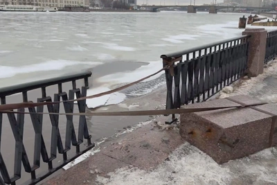 Повреждение ограды и ливнеспуск на Выборгской набережной