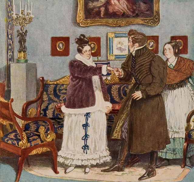 Софья, Чацкий и Лиза. Иллюстрация к «Горю от ума», 1913 | Источник: Дмитрий Николаевич Кардовский, Public domain, через Викисклад