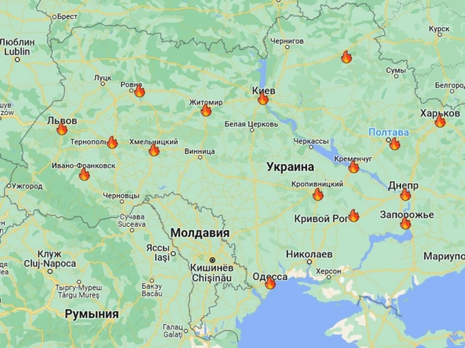 СМИ показали карту ударов по Украине | Источник: Telegram-канал Russia Today