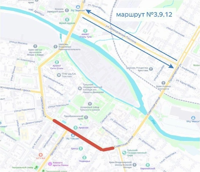 Измененная схема движения | Источник: Администрация города Тула