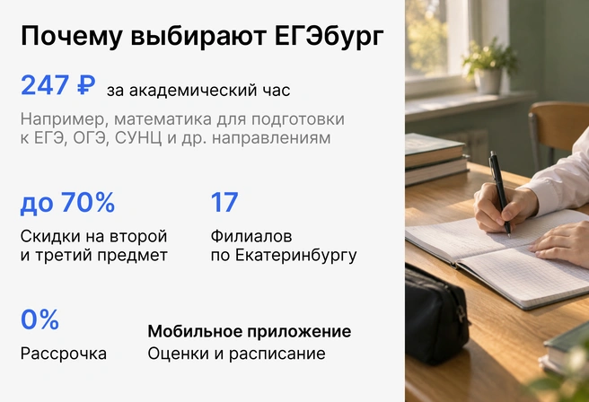 Низкая стоимость академчаса в группе ведущих учителей-предметников Екатеринбурга делает успешную подготовку к ОГЭ доступной для большинства семей | Источник: Ирина Калмыкова