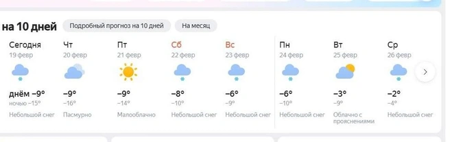 Яндекс обещает -2 уже в среду на следующей неделе | Источник: Яндекс Погода 