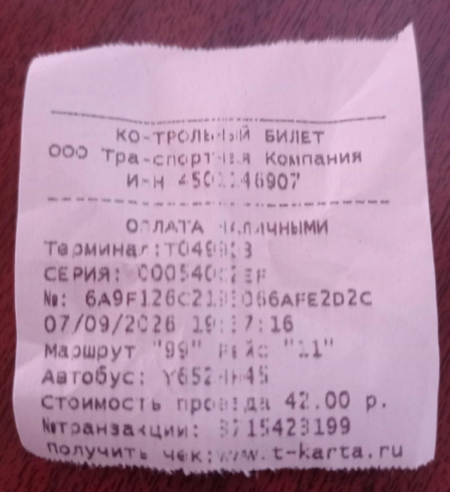 Билет на автобус № 99 | Источник: Ольга Веткова