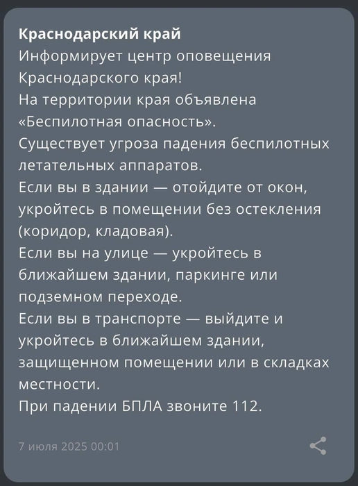 Такое уведомление от РСЧС пришло жителям края | Источник: Приложение МЧС России
