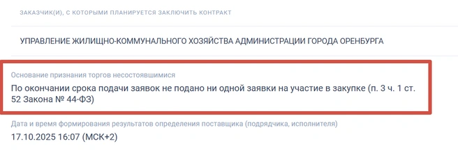 Снова провал | Источник: Госзакупки
