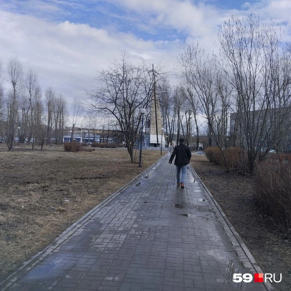 Путь на остановку лежит через аллею в сквере  | Источник: Ольга Якунчева / 59.RU