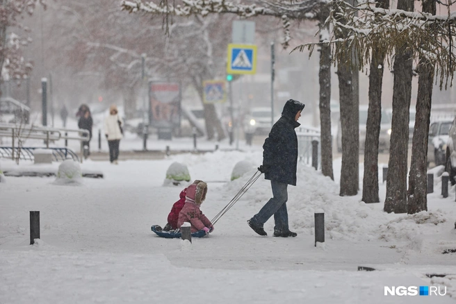 Для детей снегопад радость&nbsp;— возвращаются санки и горки | Источник: Александр Ощепков / NGS.RU