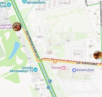 Пробка на перекрестке Карпова и Октябрьской | Источник: yandex.ru/maps
