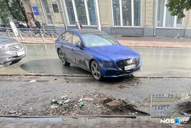 Судя по всему, водитель не мог определиться, оставить машину на проезжей части или все-таки припарковаться на тротуаре | Источник: читатель НГС