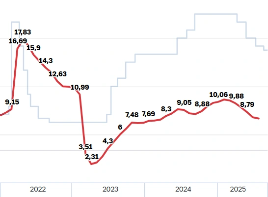 Красная линия на графике — уровень инфляции (отмечен в % г/г) | Источник: cbr.ru