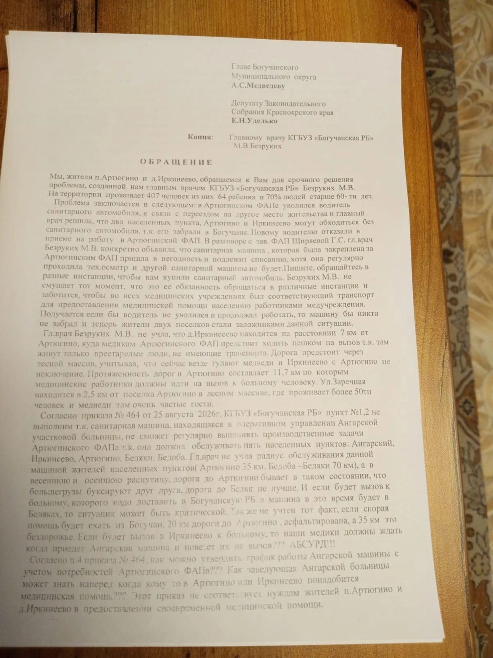 Само обращение | Источник: Анастасия Церфус / Vk.ru
