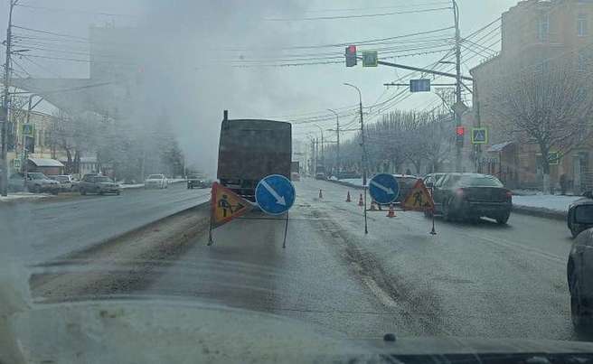 Перекрытый участок на Первомайском проспекте | Источник: «Автоблог Рязань»