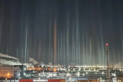 Aurora Borealis and Light Pillars Light Up the Sky Near St. Petersburg