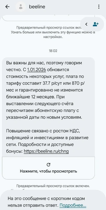 «Билайн» же объясняет причину роста сразу в СМС-сообщениях | Источник: «Город Воинской Славы Калач-на-Дону» / T.me