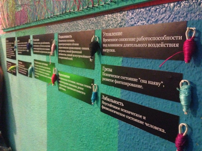 Работа Ромы Инка, выполненная с помощью цветных нитей.