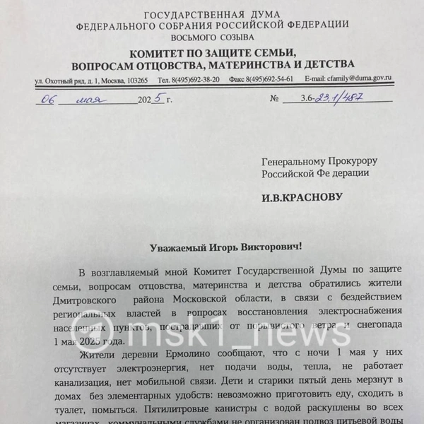 За оставшихся без электроэнергии жителей Подмосковья вступила глава думского комитета по защите семьи Нина Останина | Источник: Предоставлено MSK1.RU