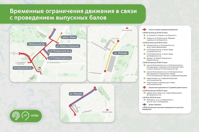 Из-за выпускных вечеров в Москве перекроют улицы | Источник: Дептранс Москвы / T.me