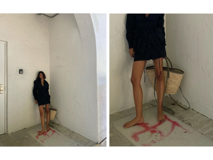 Маленькое черное платье + соломенная сумка: Джен Себаллос в тотал-луке Jacquemus