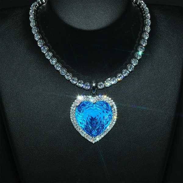 Ожерелье с кулоном «Сердце океана» из кинофильма «Титаник» из голубого сапфира в виде сердца с цирконием и фианитом