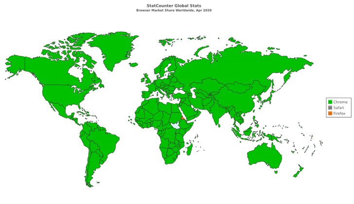 Карта: самый популярный в мире интернет-браузер