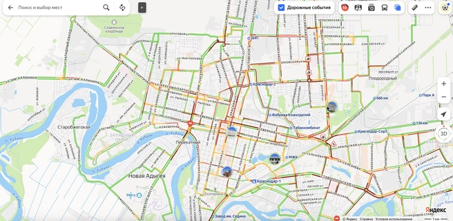 Пробки почти во всём городе | Источник: Yandex.ru