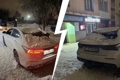 Снежная глыба повредила автомобиль в Ленинском районе Новосибирска