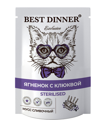 Best Dinner Влажный корм для стерилизованных кошек сливочный мусс Ягненок с клюквой 85 г х 24 шт. (102587)