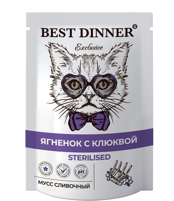 Best Dinner Влажный корм для стерилизованных кошек сливочный мусс Ягненок с клюквой 85 г х 24 шт. (102587)