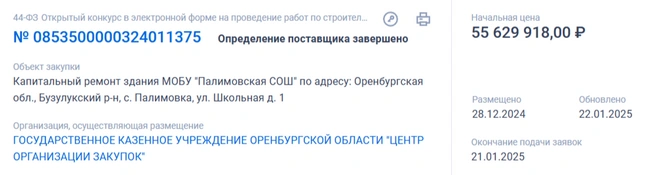 Изначальный тендер | Источник: «Госзакупки»