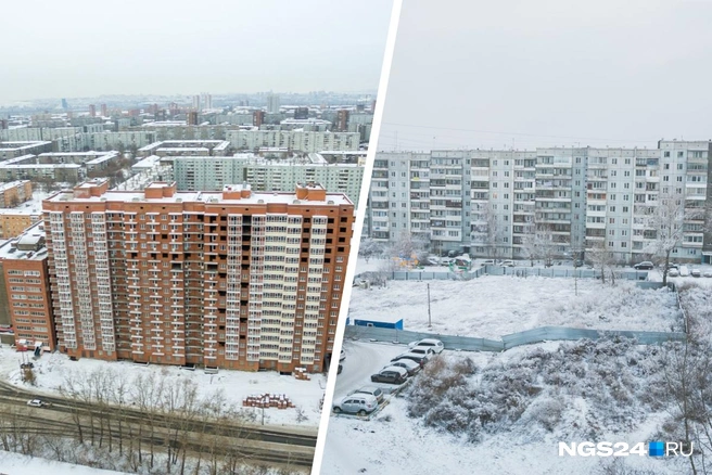 Слева — недострой на Грунтовой, 28а. Справа — стройплощадка на Металлургов | Источник: Артём Ленц / NGS24.RU