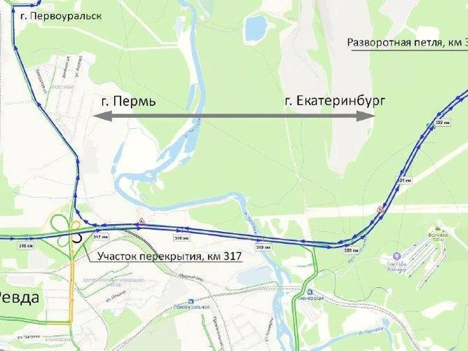 Предложенная схема движения для объезда перекрытого участка. | Источник: ФКУ «Уралуправтодор»