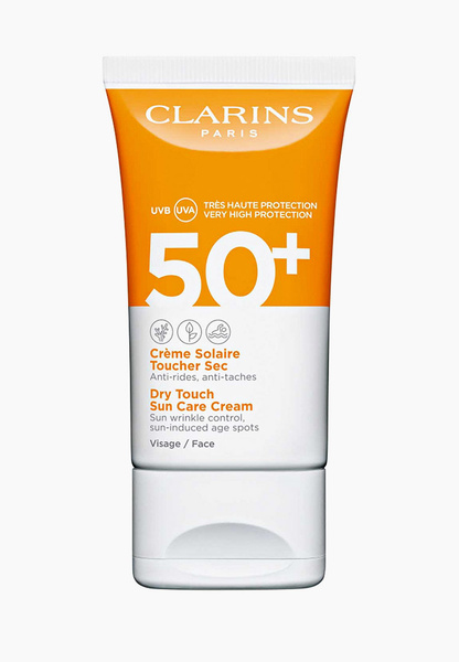 Крем солнцезащитный Clarins для лица SPF 50+, Creme Solaire Toucher Sec Visage,