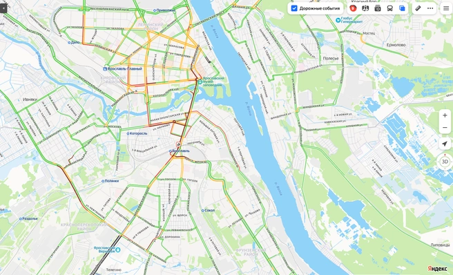 Участок Московского проспекта отмечен багровым цветом | Источник: Яндекс.Карты