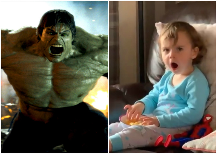 Реакция двухлетнего ребенка, который впервые в жизни видит Халка (видео)