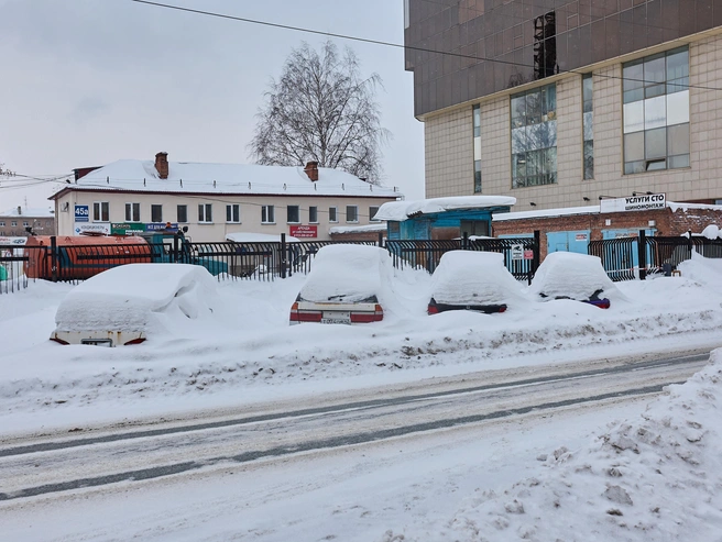 Многие объекты в городе, укрытые снегом, стали похожи на «подснежники». | Источник: Александр Ощепков / NGS.RU