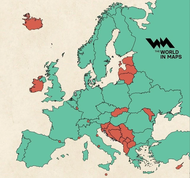 Тест для фанатов транспорта: что изображено на этой карте Европы? | Источник: The World in Maps