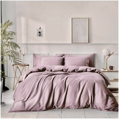 Однотонное постельное белье с эффектом шелка, кремовый цвет, двухспальный, атлас-сатин, наволочки 70x70