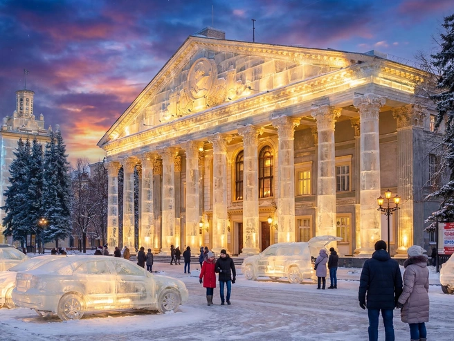 Интересно, сколько времени понадобилось бы мастерам ледяных скульптур для воссоздания советского декора. И какие средства потребовались бы на поддержание такого великолепия. | Источник: Стас Соколов, Юрий Орлов / Городские медиа